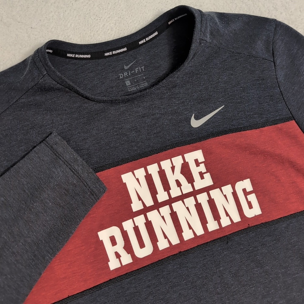 Nike Mens L Dri-FIT Heritage Running Crew -‎ Gray/Blue DA3051-010 $100